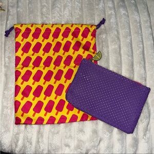 Drawstring & Zipper Pouch Ipsy Glam Bags Popsicle Print + Purple • 2 bags